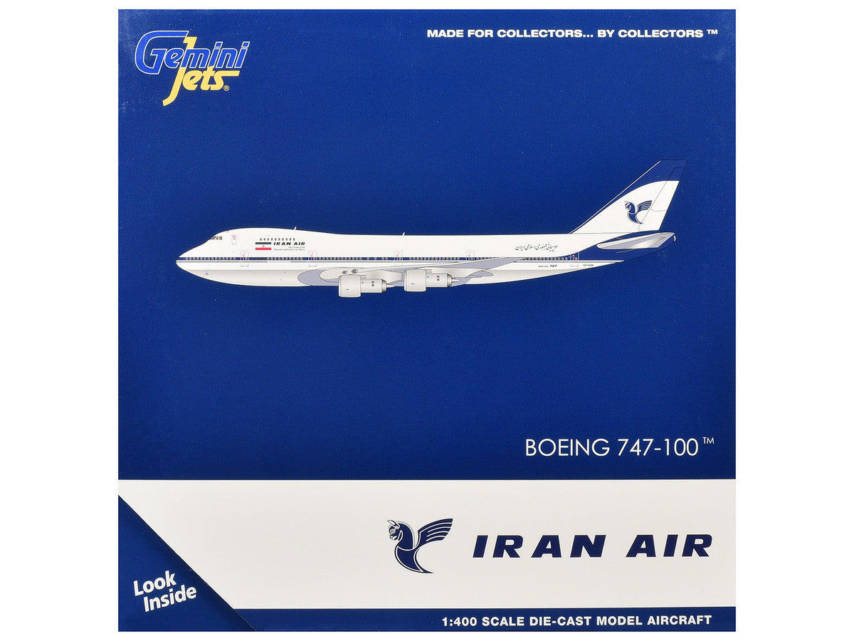 Boeing 747-100 Commercial Aircraft "Iran Air" (EP-IAM) White with Blue Stripes 1/400 Diecast Model by GeminiJets-1