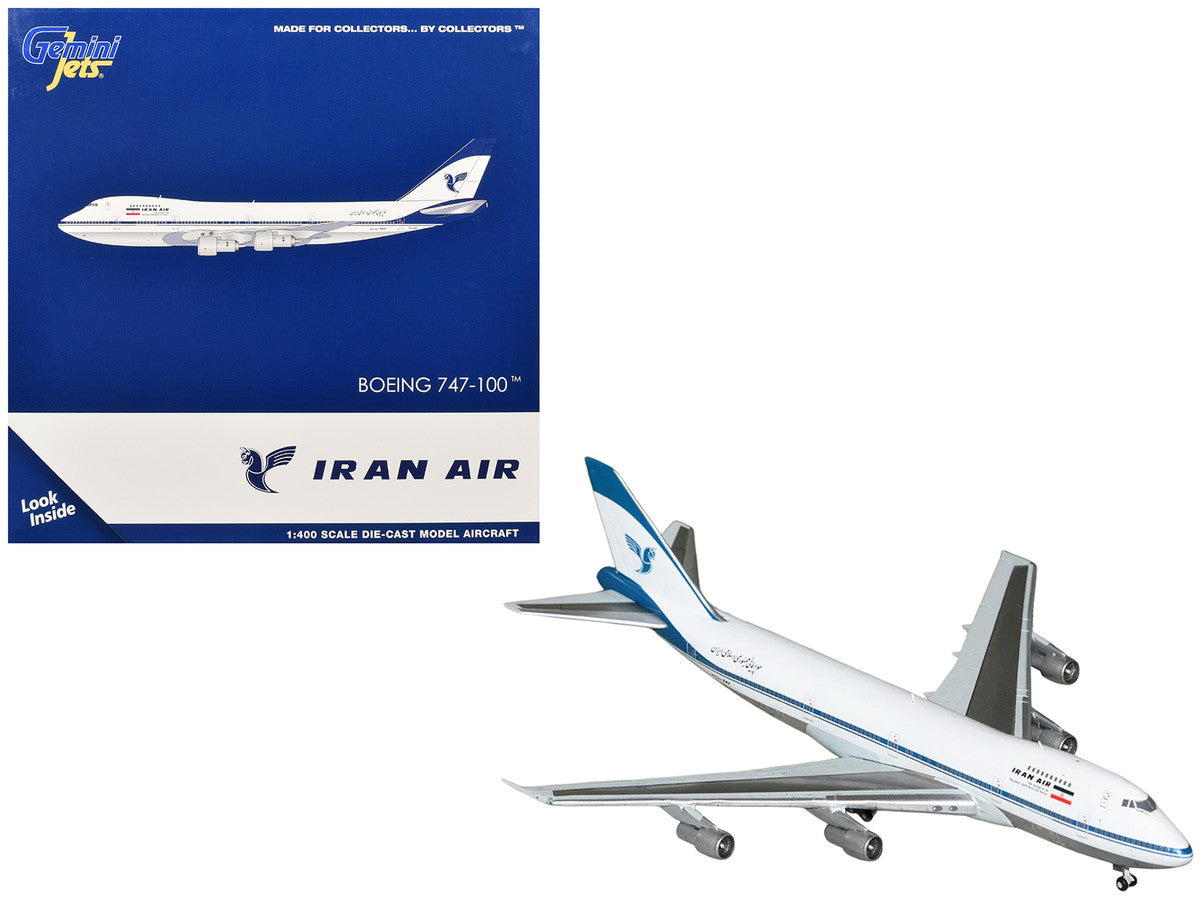 Boeing 747-100 Commercial Aircraft "Iran Air" (EP-IAM) White with Blue Stripes 1/400 Diecast Model by GeminiJets-2