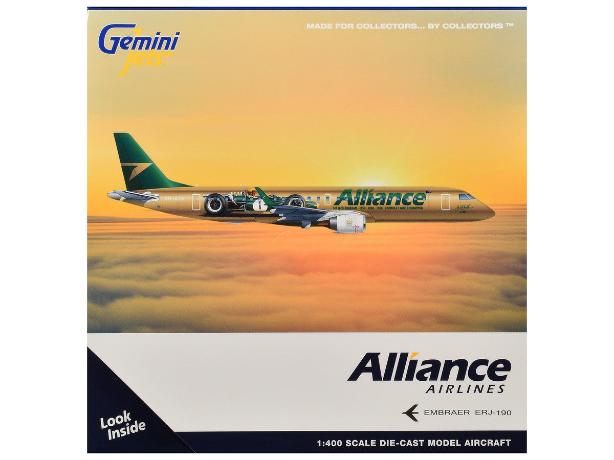 Embraer ERJ-190 Commercial Aircraft "Alliance Airlines - Sir Jack Brabham" (N7620U) Gold Metallic with Graphics 1/400 Diecast Model Airplane by GeminiJets-2