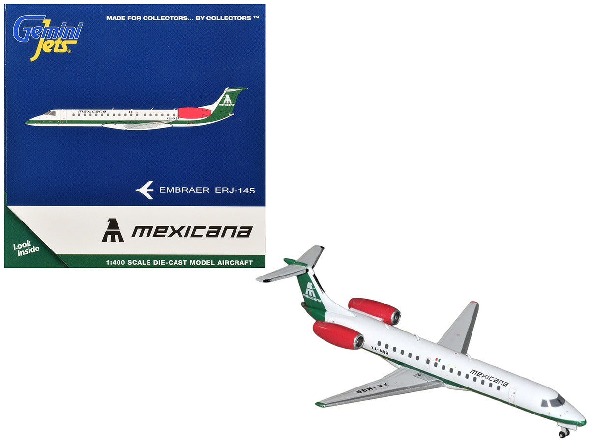 Embraer ERJ-145 Commercial Aircraft "Mexicana de Aviacion" (XA-MBR) White with Green Stripes 1/400 Diecast Model by GeminiJets-0
