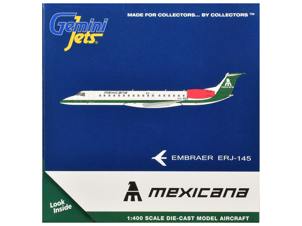 Embraer ERJ-145 Commercial Aircraft "Mexicana de Aviacion" (XA-MBR) White with Green Stripes 1/400 Diecast Model by GeminiJets-2
