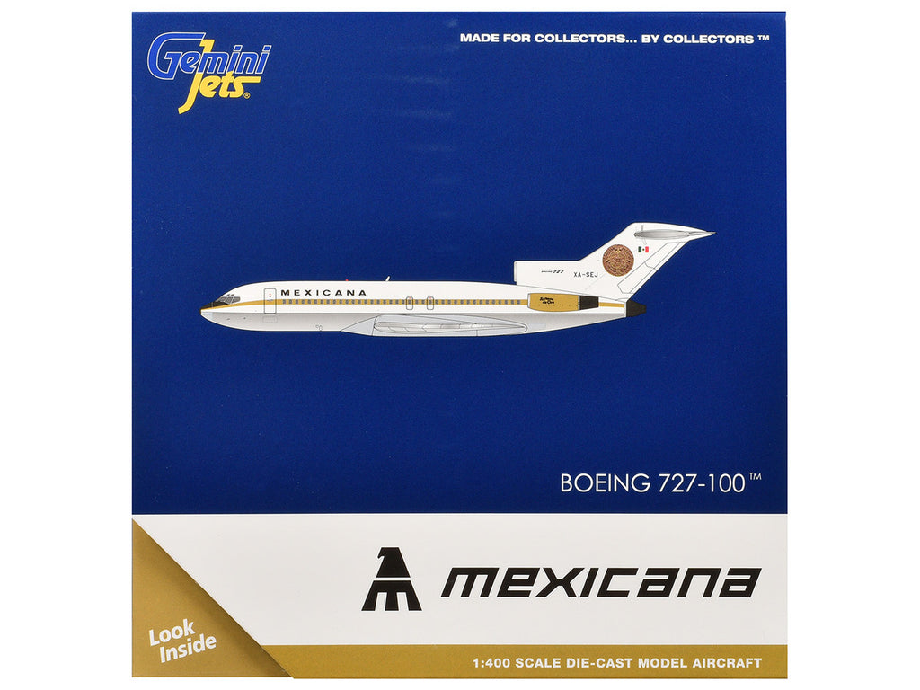 Boeing 727-100 Commercial Aircraft "Mexicana de Aviacion" (XA-SEJ) White with Gold Stripes 1/400 Diecast Model Airplane by GeminiJets-2