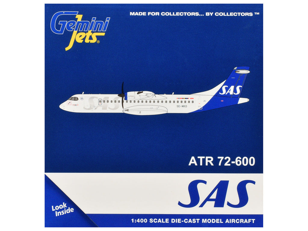 ATR 72-600 Commercial Aircraft "Scandinavian Airlines" (SE-MKD) White with Blue Tail 1/400 Diecast Model by GeminiJets-2