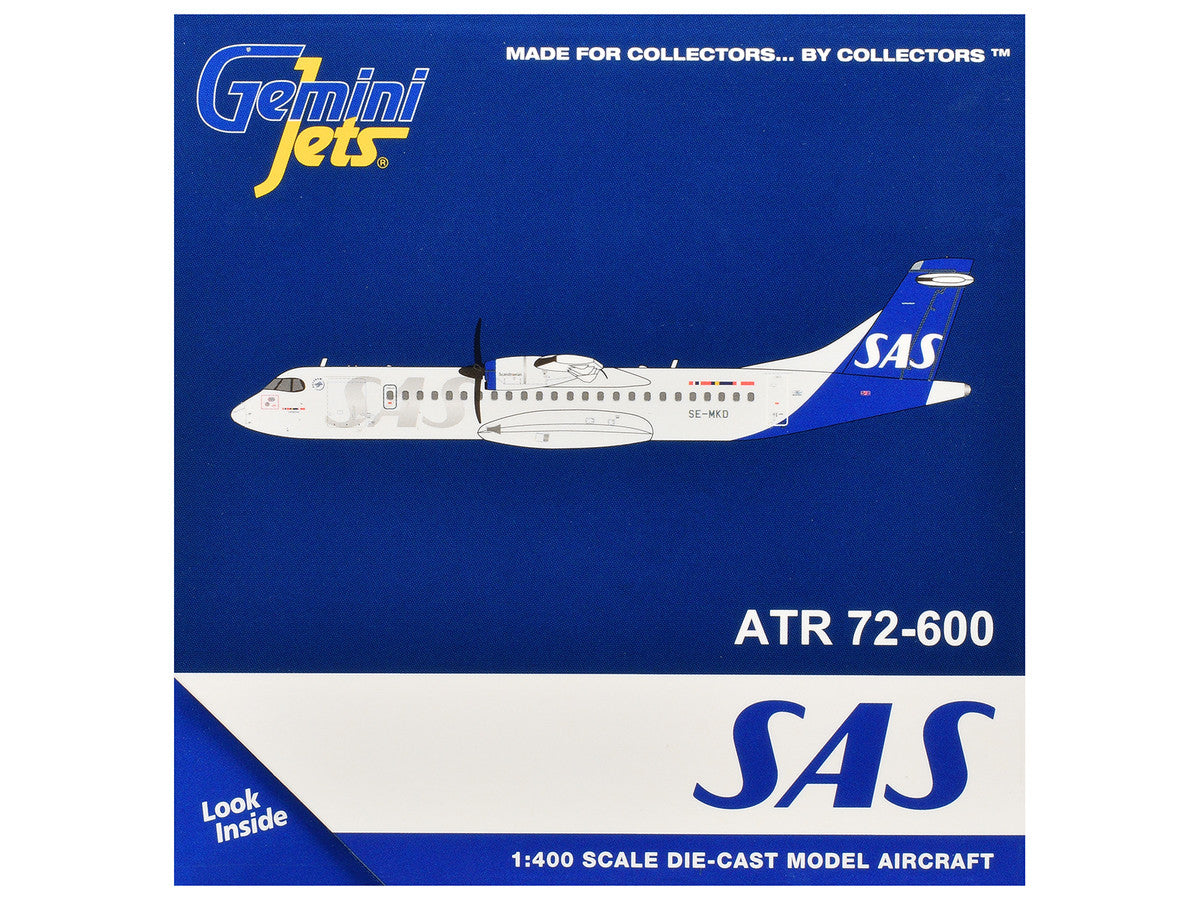 ATR 72-600 Commercial Aircraft "Scandinavian Airlines" (SE-MKD) White with Blue Tail 1/400 Diecast Model by GeminiJets-2