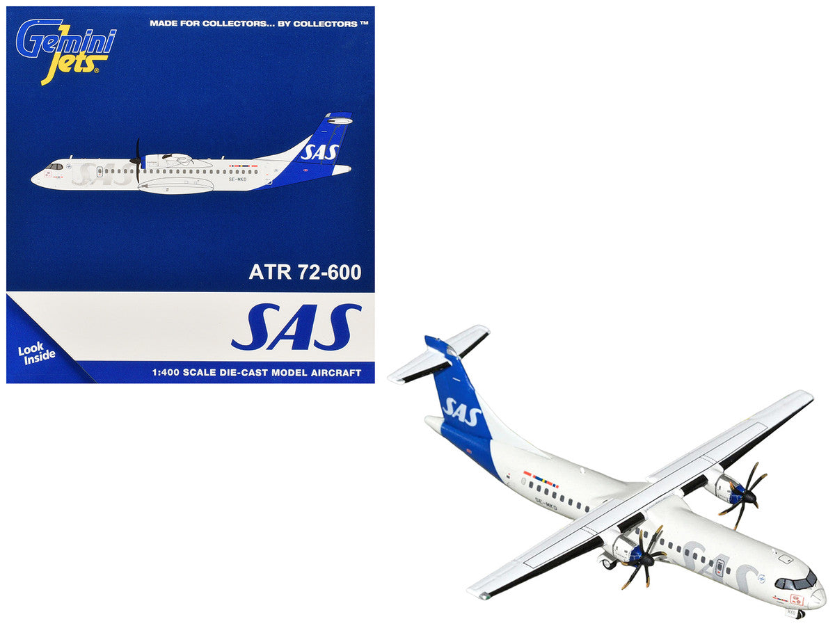 ATR 72-600 Commercial Aircraft "Scandinavian Airlines" (SE-MKD) White with Blue Tail 1/400 Diecast Model by GeminiJets-0