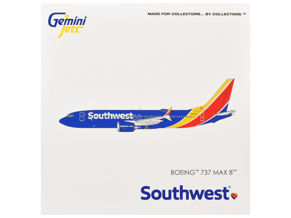Boeing 737 MAX 8 Commercial Aircraft "Southwest Airlines" (N8788L) Blue with Red and Yellow Stripes 1/400 Diecast Model Airplane by GeminiJets-2