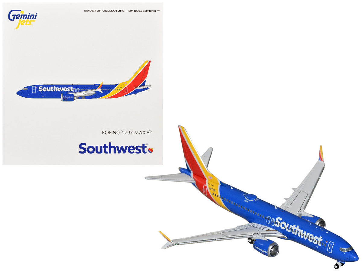 Boeing 737 MAX 8 Commercial Aircraft "Southwest Airlines" (N8788L) Blue with Red and Yellow Stripes 1/400 Diecast Model Airplane by GeminiJets-0