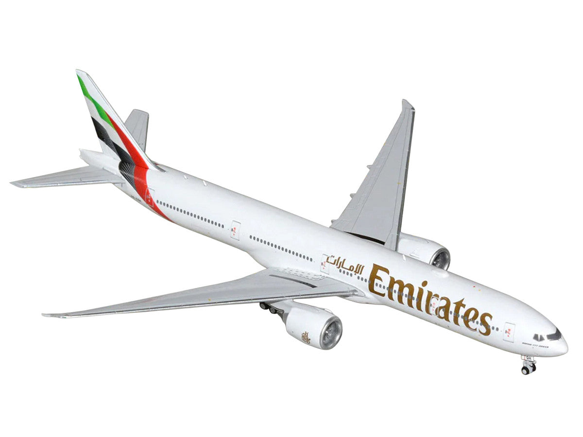 Boeing 777-300ER Commercial Aircraft "Emirates Airlines" (A6-EQH) White with Striped Tail 1/400 Diecast Model by GeminiJets-1