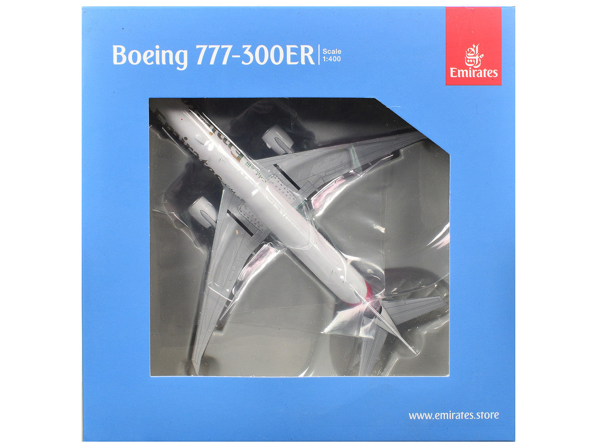 Boeing 777-300ER Commercial Aircraft "Emirates Airlines" (A6-EQH) White with Striped Tail 1/400 Diecast Model by GeminiJets-2