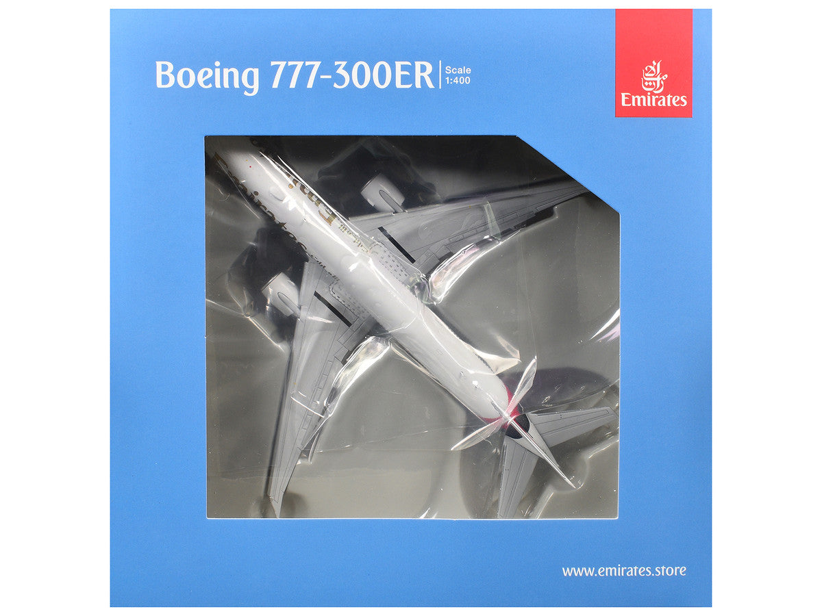 Boeing 777-300ER Commercial Aircraft with Flaps Down "Emirates Airlines" (A6-EQH) White with Striped Tail 1/400 Diecast Model by GeminiJets-2