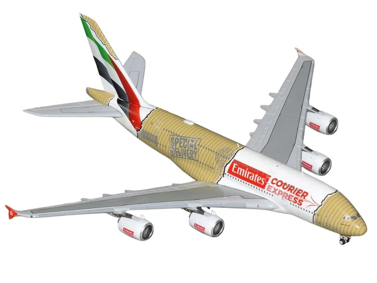 Airbus A380-800 Commercial Aircraft "Emirates Courier Express" (A6-EET) White with Tail Stripes and Package Graphics 1/400 Diecast Model Airplane by GeminiJets-1