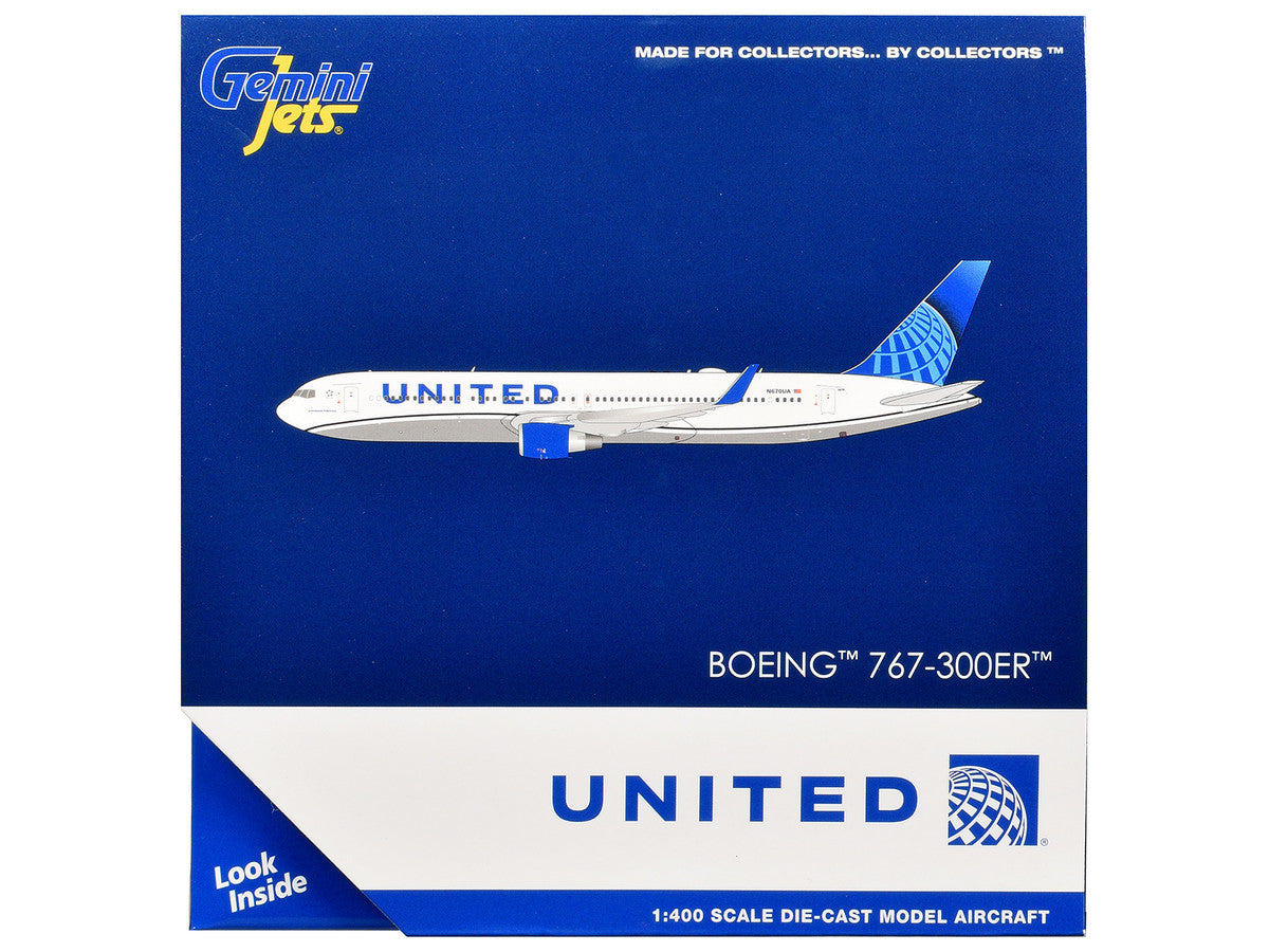 Boeing 767-300ER Commercial Aircraft "United Airlines" (N670UA) White with Blue Tail 1/400 Diecast Model Airplane by GeminiJets-2