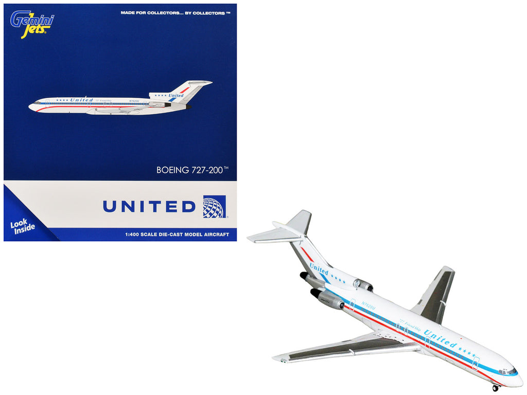 Boeing 727-200 Commercial Aircraft "United Airlines - Stars & Bars/Friend Ship" (N7620U) White with Red and Blue Stripes 1/400 Diecast Model Airplane by GeminiJets-0