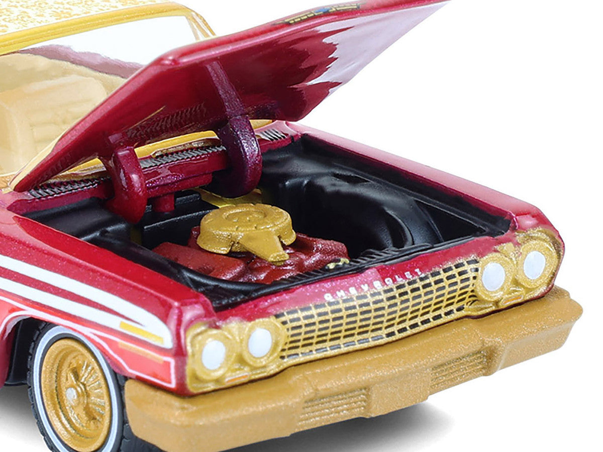 1963 Chevrolet Impala Lowrider "Michael Heralda Special Edition" Red Metallic with Cream Top and Interior with Gold Graphics "Hobby Exclusive" Series 1/64 Diecast Model Car by Greenlight-2