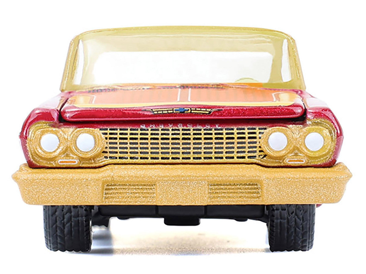 1963 Chevrolet Impala Lowrider "Michael Heralda Special Edition" Red Metallic with Cream Top and Interior with Gold Graphics "Hobby Exclusive" Series 1/64 Diecast Model Car by Greenlight-1