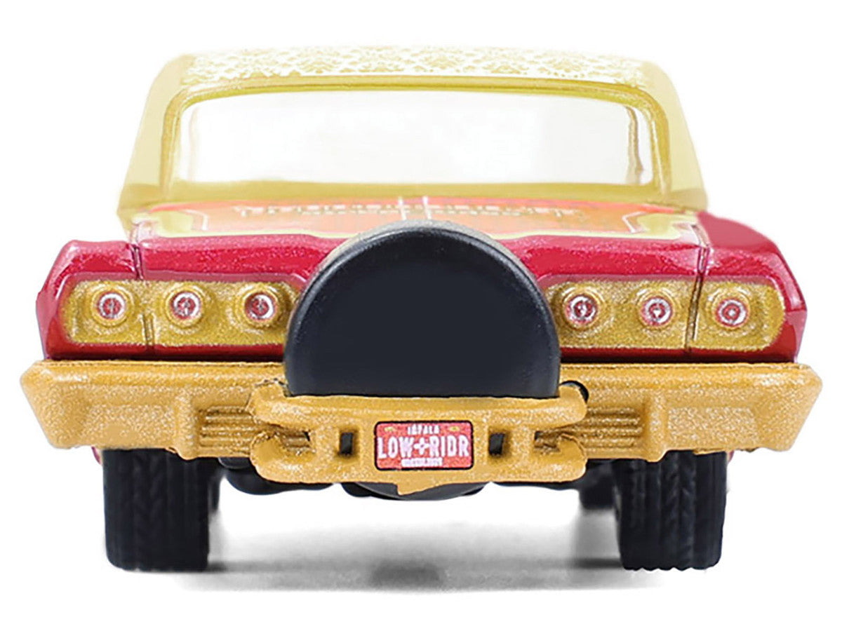 1963 Chevrolet Impala Lowrider "Michael Heralda Special Edition" Red Metallic with Cream Top and Interior with Gold Graphics "Hobby Exclusive" Series 1/64 Diecast Model Car by Greenlight-0