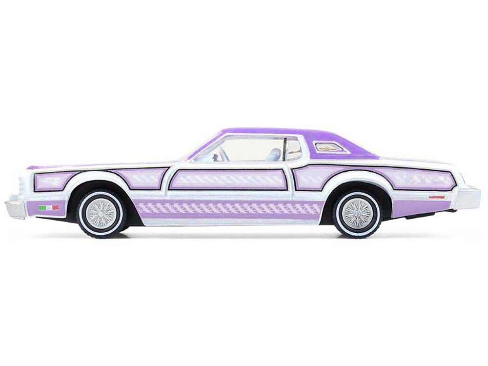 1973 Ford Thunderbird Lowrider "Michael Heralda Special Edition" Purple Metallic with Graphics and White Interior "Hobby Exclusive" Series 1/64 Diecast Model Car by Greenlight-1