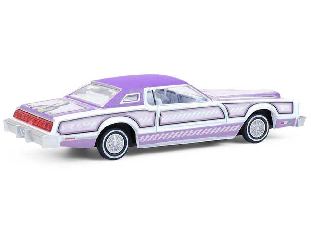 1973 Ford Thunderbird Lowrider "Michael Heralda Special Edition" Purple Metallic with Graphics and White Interior "Hobby Exclusive" Series 1/64 Diecast Model Car by Greenlight-0