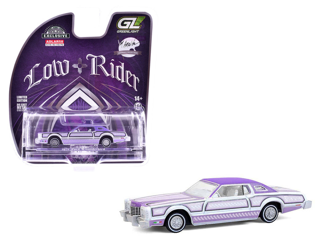 1973 Ford Thunderbird Lowrider "Michael Heralda Special Edition" Purple Metallic with Graphics and White Interior "Hobby Exclusive" Series 1/64 Diecast Model Car by Greenlight-4