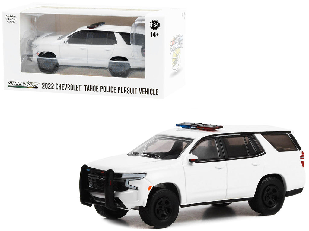 2022 Chevrolet Tahoe Police Pursuit Vehicle (PPV) White with Light Bar "Hot Pursuit" "Hobby Exclusive" Series 1/64 Diecast Model Car by Greenlight-0