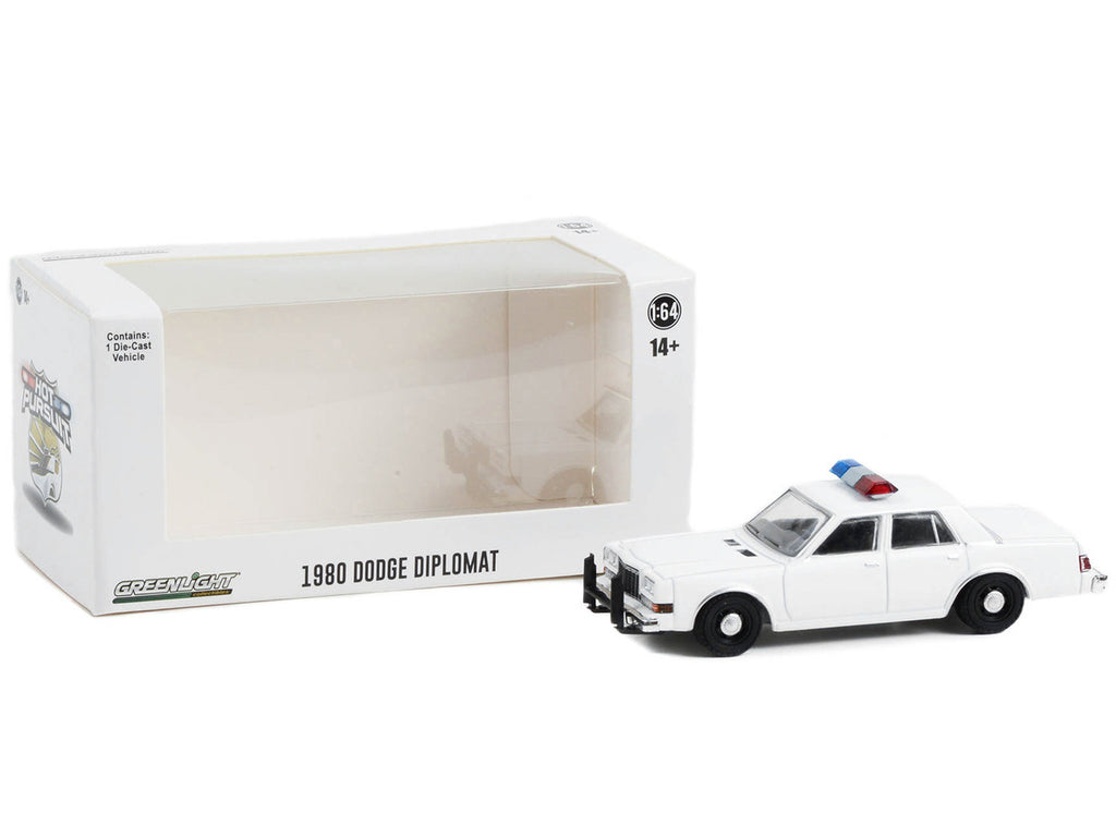 1980-1989 Dodge Diplomat Police Unmarked White with Light Bar "Hot Pursuit" "Hobby Exclusive" Series 1/64 Diecast Model Car by Greenlight-1