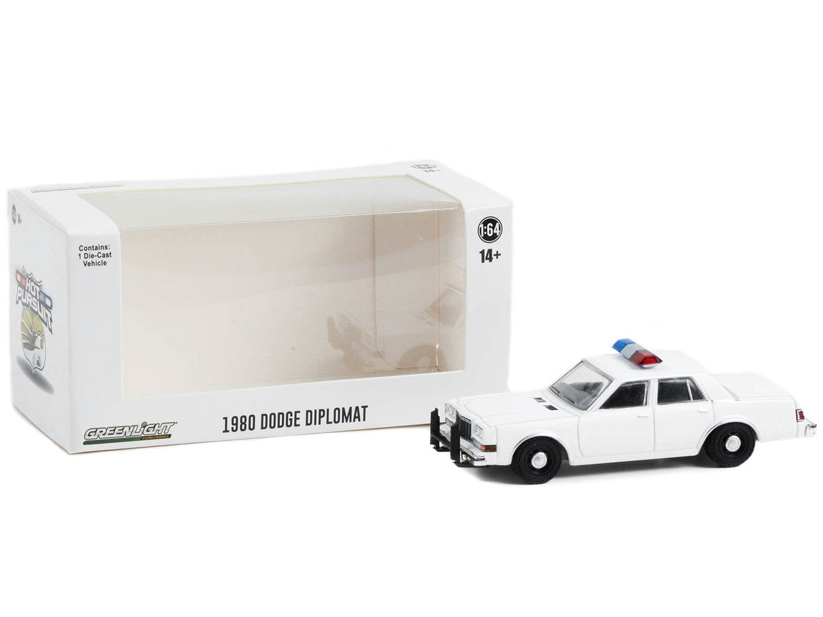 1980-1989 Dodge Diplomat Police Unmarked White with Light Bar "Hot Pursuit" "Hobby Exclusive" Series 1/64 Diecast Model Car by Greenlight-1