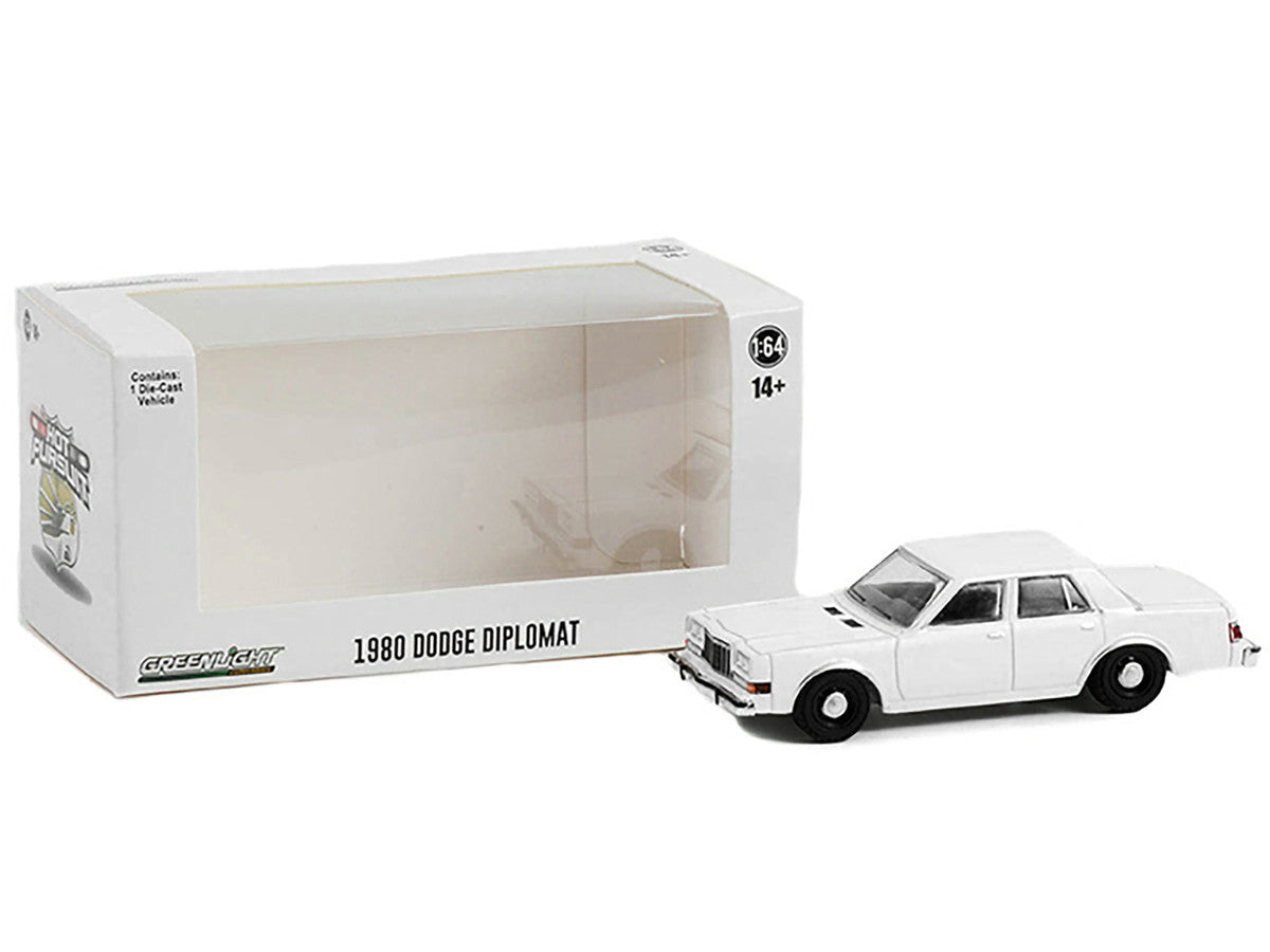 1980-1989 Dodge Diplomat Police Unmarked White "Hot Pursuit" "Hobby Exclusive" Series 1/64 Diecast Model Car by Greenlight-2