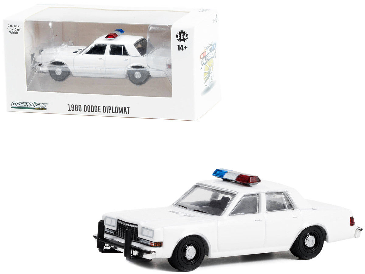 1980-1989 Dodge Diplomat Police Unmarked White with Light Bar "Hot Pursuit" "Hobby Exclusive" Series 1/64 Diecast Model Car by Greenlight-0