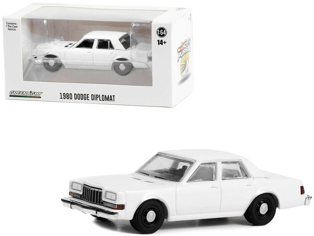 1980-1989 Dodge Diplomat Police Unmarked White "Hot Pursuit" "Hobby Exclusive" Series 1/64 Diecast Model Car by Greenlight-0