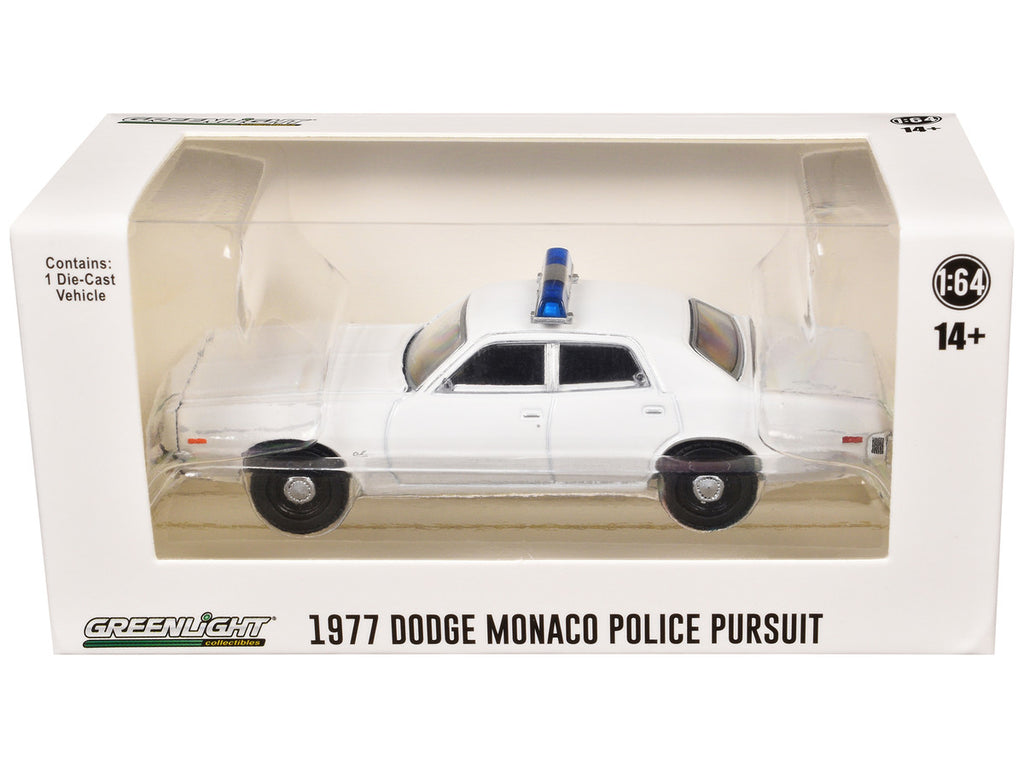 1977-78 Dodge Monaco Police Pursuit White with Light Bar "Hot Pursuit - Hobby Exclusive" Series 1/64 Diecast Model Car by Greenlight-1