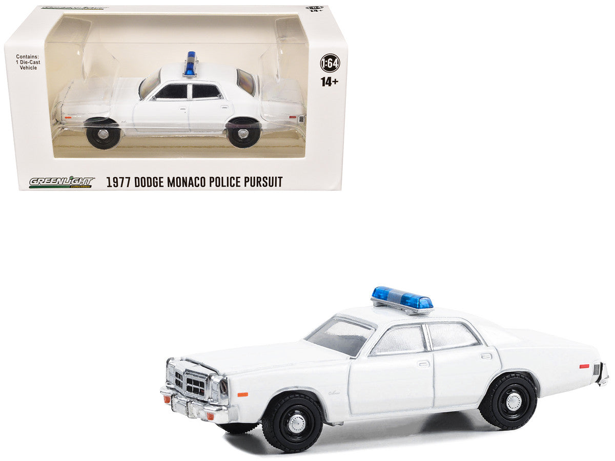 1977-78 Dodge Monaco Police Pursuit White with Light Bar "Hot Pursuit - Hobby Exclusive" Series 1/64 Diecast Model Car by Greenlight-2