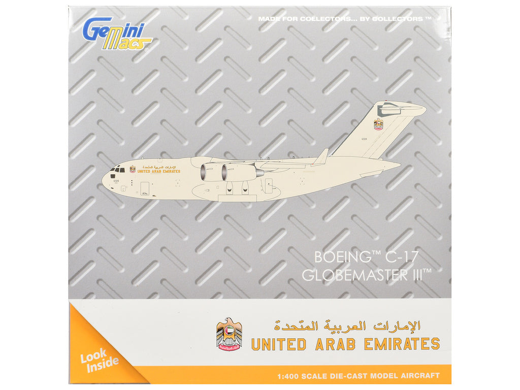 Boeing C-17 Globemaster III Transport Aircraft "United Arab Emirates Air Force" Beige "Gemini Macs" Series 1/400 Diecast Model Airplane by GeminiJets-2