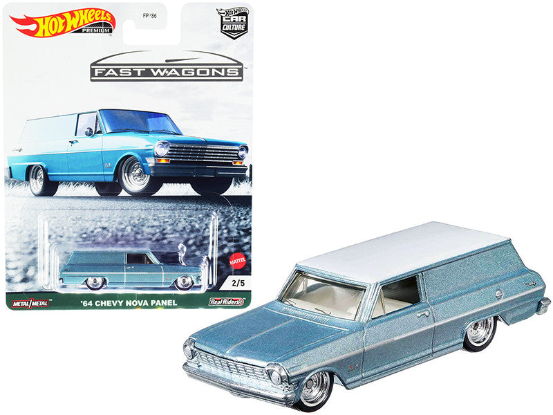 1964 Chevrolet Nova Panel Light Blue Metallic with White Top "Fast Wagons" Series Diecast Model Car by Hot Wheels-0