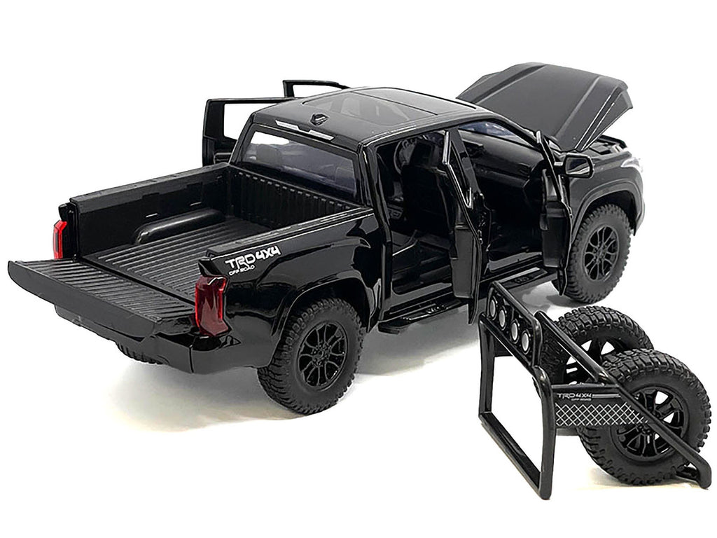 2023 Toyota Tundra TRD 4x4 Pickup Truck Black with Sunroof and Wheel Rack 1/24 Diecast Model Car-1