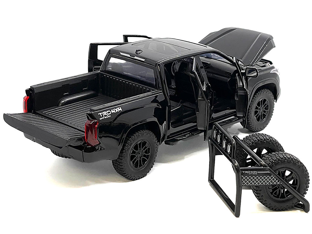 2023 Toyota Tundra TRD 4x4 Pickup Truck Black with Sunroof and Wheel Rack 1/24 Diecast Model Car-1