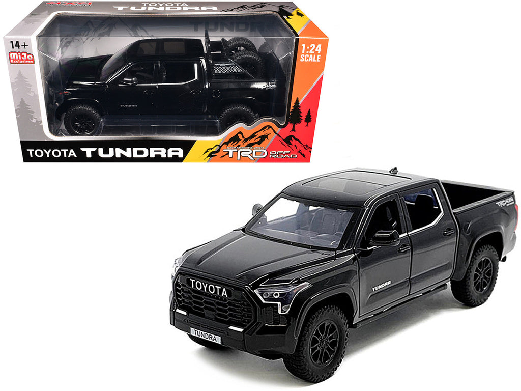 2023 Toyota Tundra TRD 4x4 Pickup Truck Black with Sunroof and Wheel Rack 1/24 Diecast Model Car-0