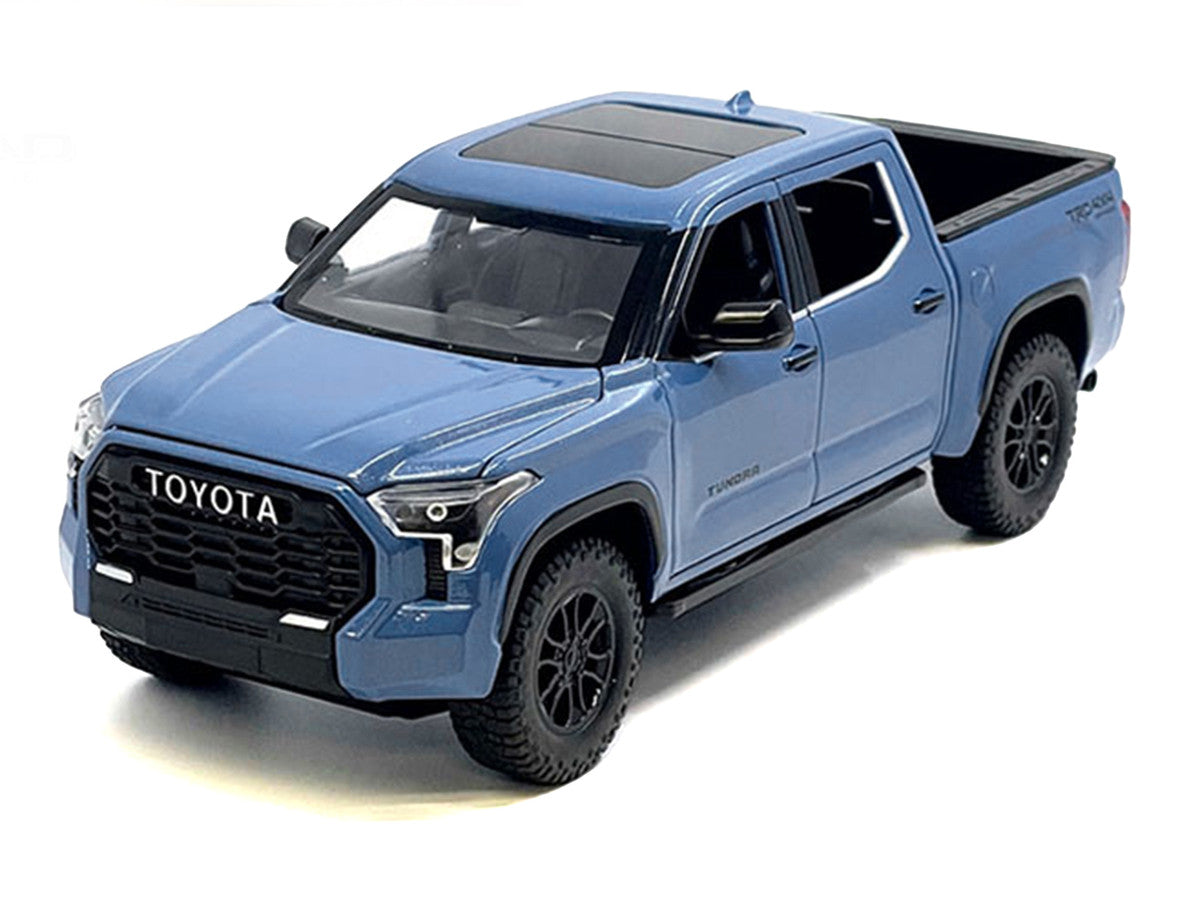 2023 Toyota Tundra TRD 4x4 Pickup Truck Cavalry Blue with Sunroof and Wheel Rack 1/24 Diecast Model Car-0