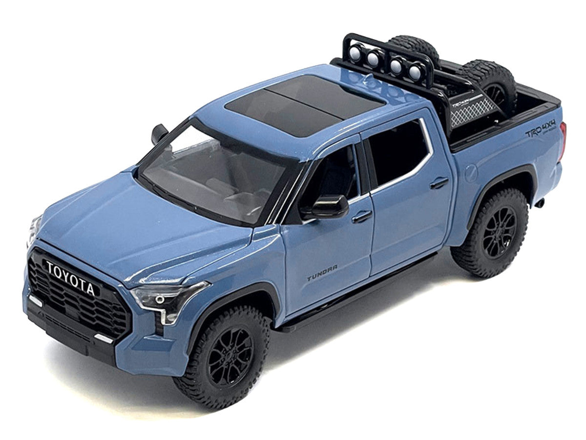 2023 Toyota Tundra TRD 4x4 Pickup Truck Cavalry Blue with Sunroof and Wheel Rack 1/24 Diecast Model Car-1