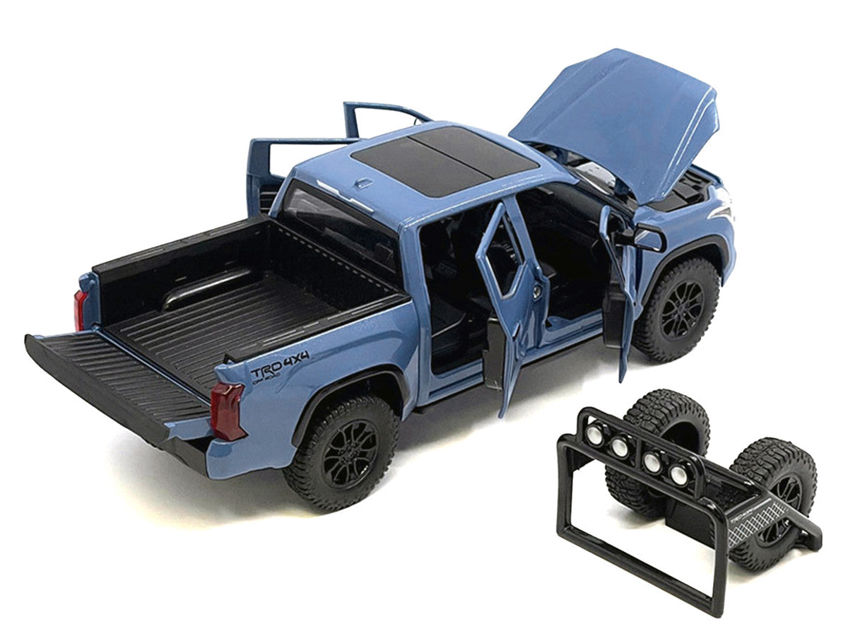 2023 Toyota Tundra TRD 4x4 Pickup Truck Cavalry Blue with Sunroof and Wheel Rack 1/24 Diecast Model Car-3