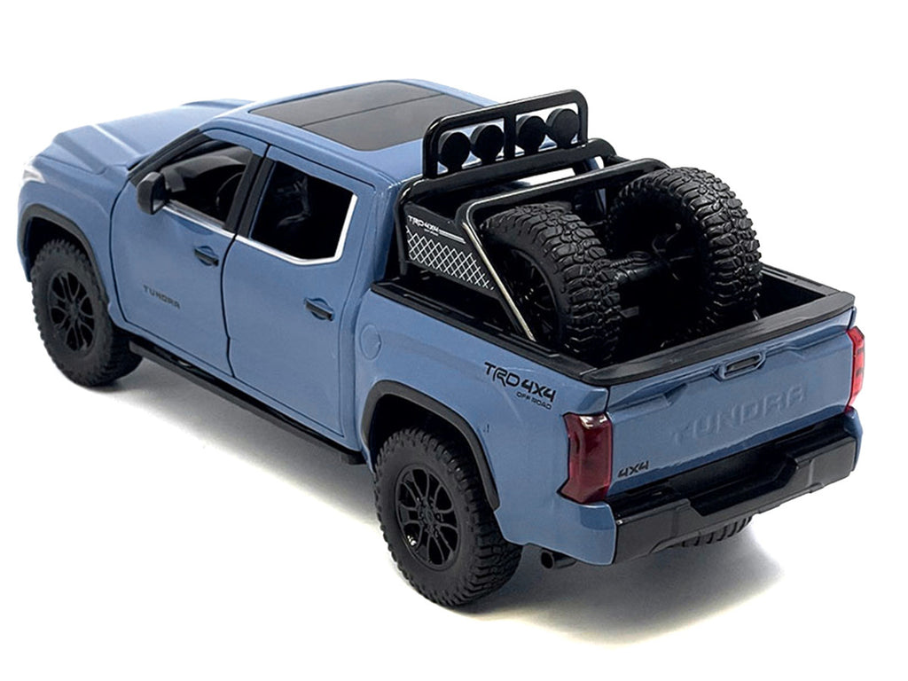 2023 Toyota Tundra TRD 4x4 Pickup Truck Cavalry Blue with Sunroof and Wheel Rack 1/24 Diecast Model Car-2