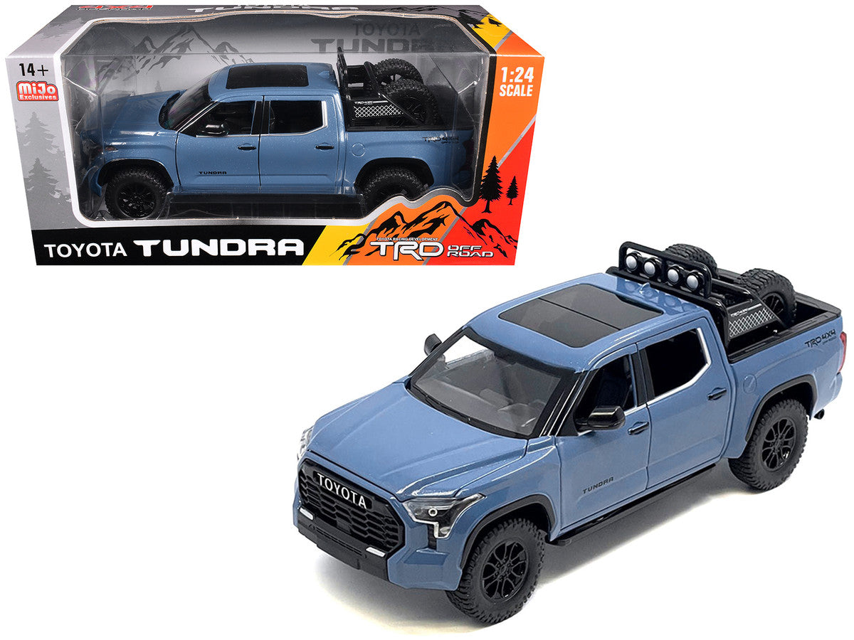 2023 Toyota Tundra TRD 4x4 Pickup Truck Cavalry Blue with Sunroof and Wheel Rack 1/24 Diecast Model Car-4