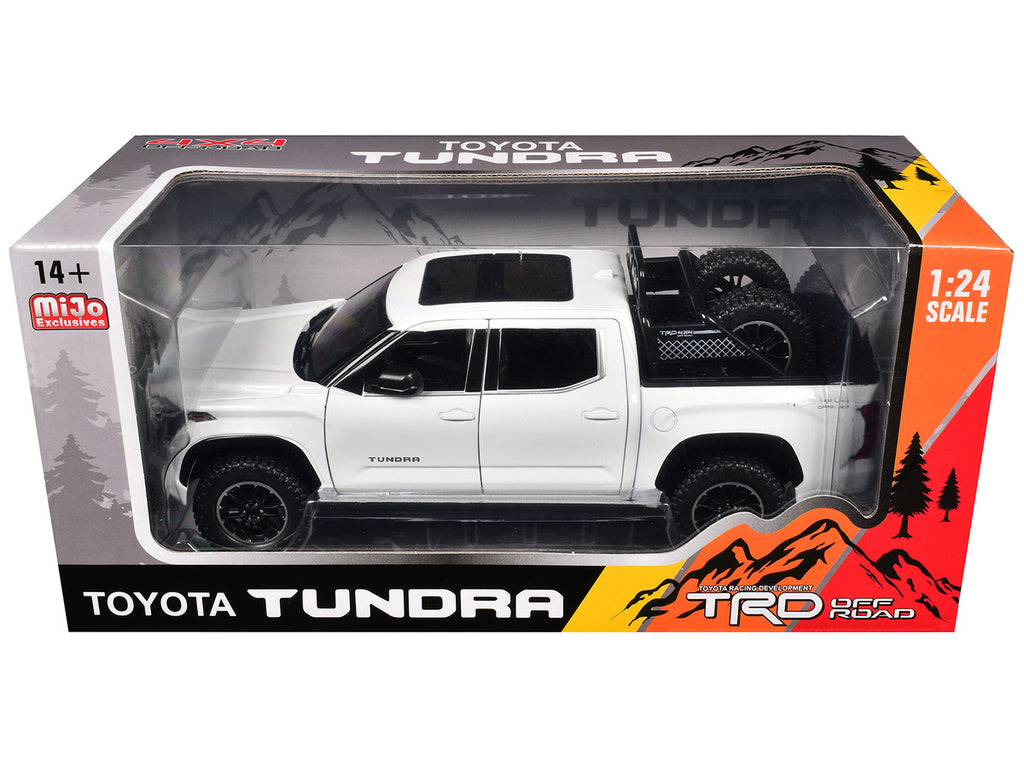 2023 Toyota Tundra TRD 4x4 Pickup Truck White Metallic with Sunroof and Wheel Rack 1/24 Diecast Model Car-2