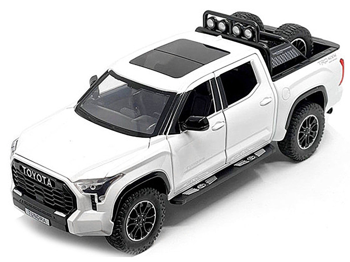 2023 Toyota Tundra TRD 4x4 Pickup Truck White Metallic with Sunroof and Wheel Rack 1/24 Diecast Model Car-1