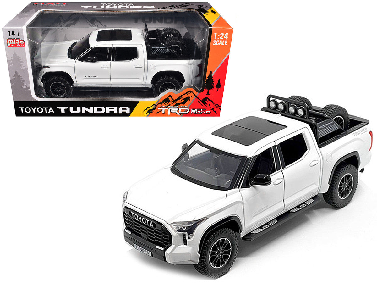 2023 Toyota Tundra TRD 4x4 Pickup Truck White Metallic with Sunroof and Wheel Rack 1/24 Diecast Model Car-0