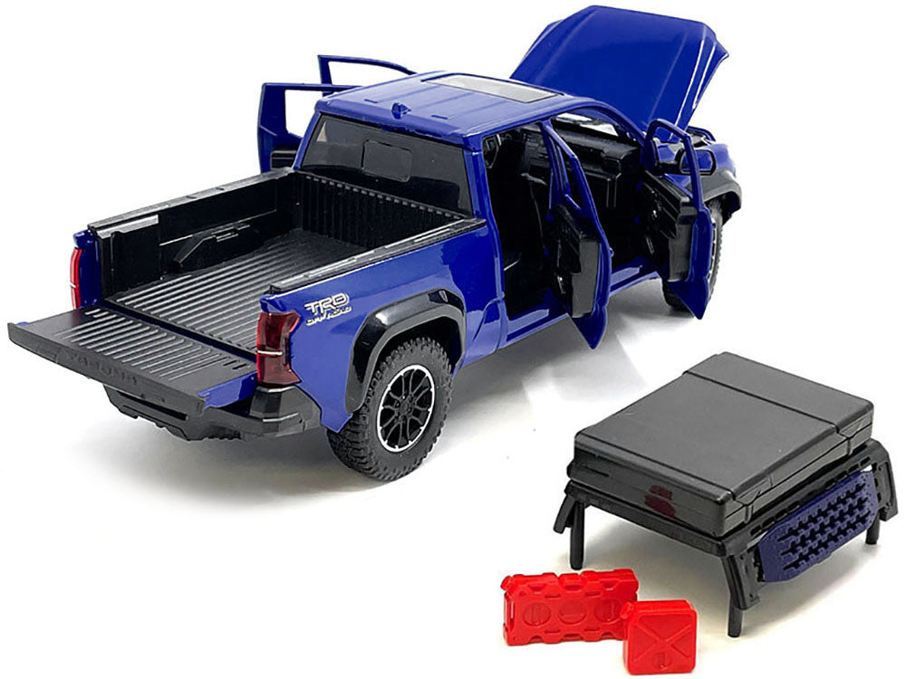 2024 Toyota Tacoma TRD Off-Road Edition Pickup Truck Blue Metallic with Bed Camper 1/24 Diecast Model Car-0