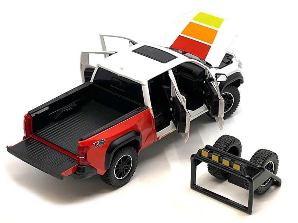 2024 Toyota Tacoma TRD Off Road Edition Pickup Truck White and Red with TRD Stripes with Sunroof and Wheel Rack Limited Edition to 2400 pieces Worldwide 1/24 Diecast Model Car-1