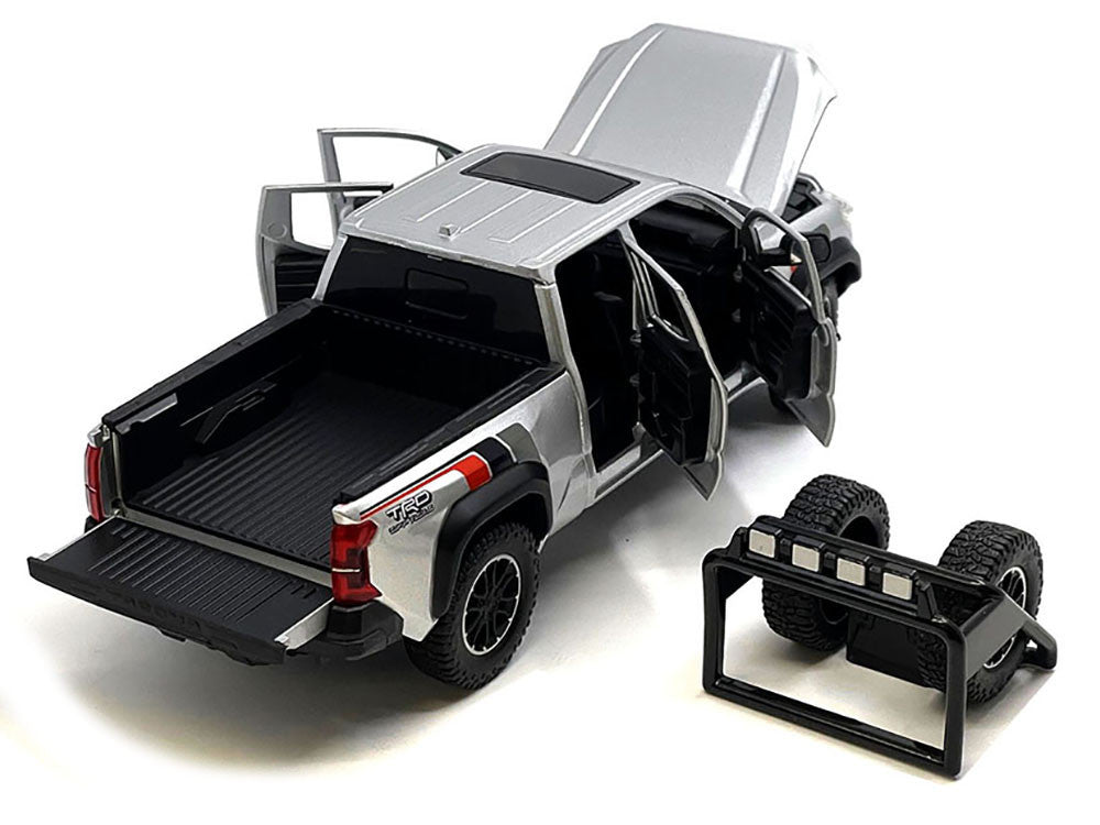 2024 Toyota Tacoma TRD Off Road Edition Pickup Truck Silver Metallic with TRD Stripes with Sunroof and Wheel Rack Limited Edition to 2400 pieces Worldwide 1/24 Diecast Model Car-1