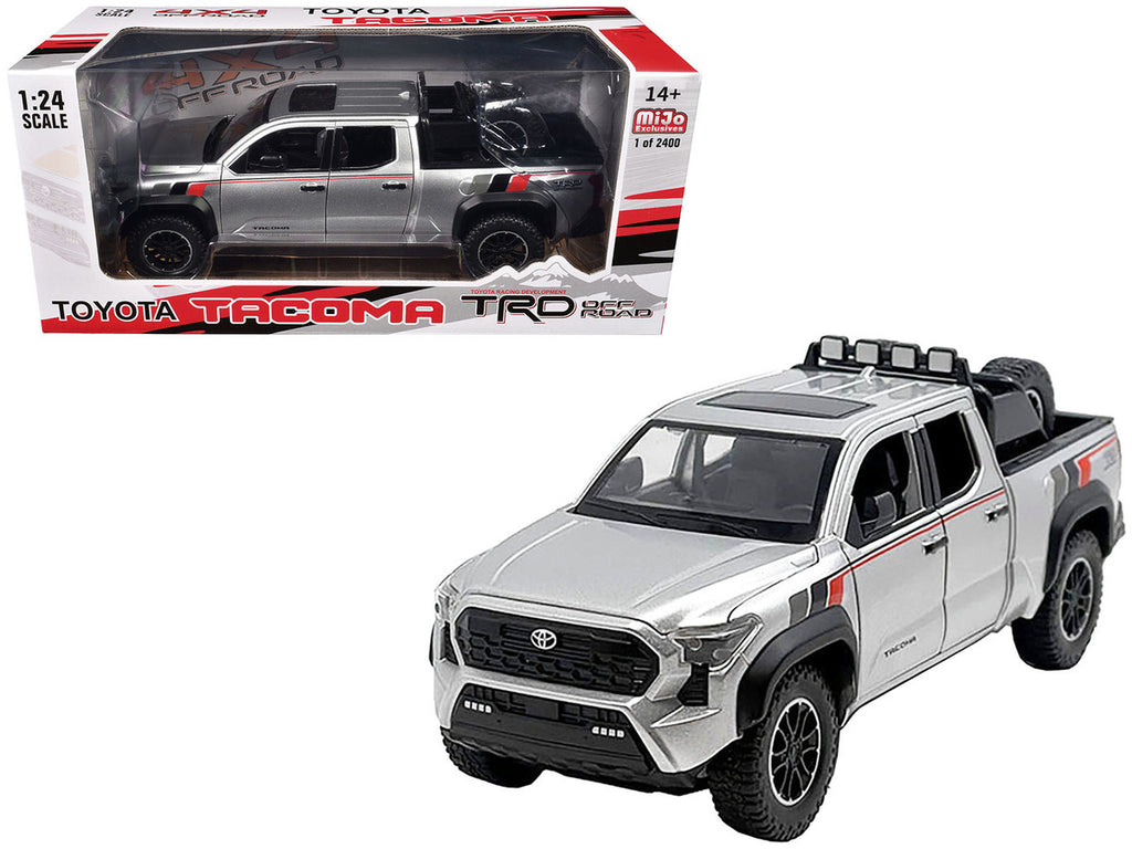 2024 Toyota Tacoma TRD Off Road Edition Pickup Truck Silver Metallic with TRD Stripes with Sunroof and Wheel Rack Limited Edition to 2400 pieces Worldwide 1/24 Diecast Model Car-2