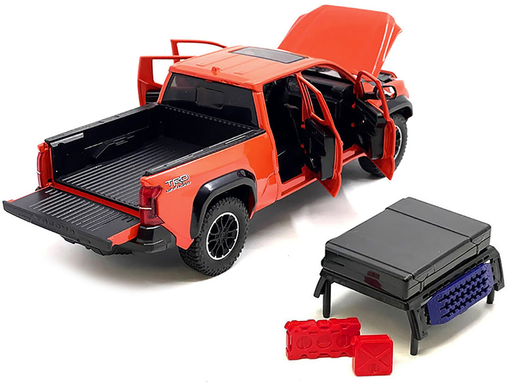2024 Toyota Tacoma TRD Off-Road Edition Pickup Truck Octane Orange with Bed Camper 1/24 Diecast Model Car-1