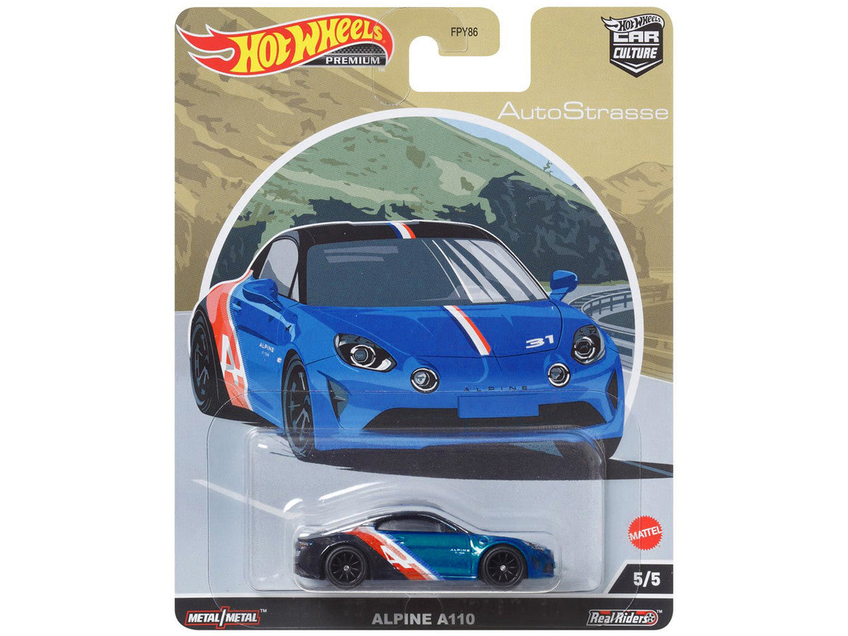 Alpine A110 Blue Metallic and Black with Graphics "Auto Strasse" Series Diecast Model Car by Hot Wheels-0
